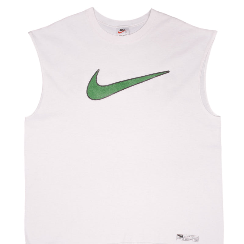 Vintage Nike Soccer Big Swoosh White Tank Top Tee Shirt 1990S XL Made In Usa