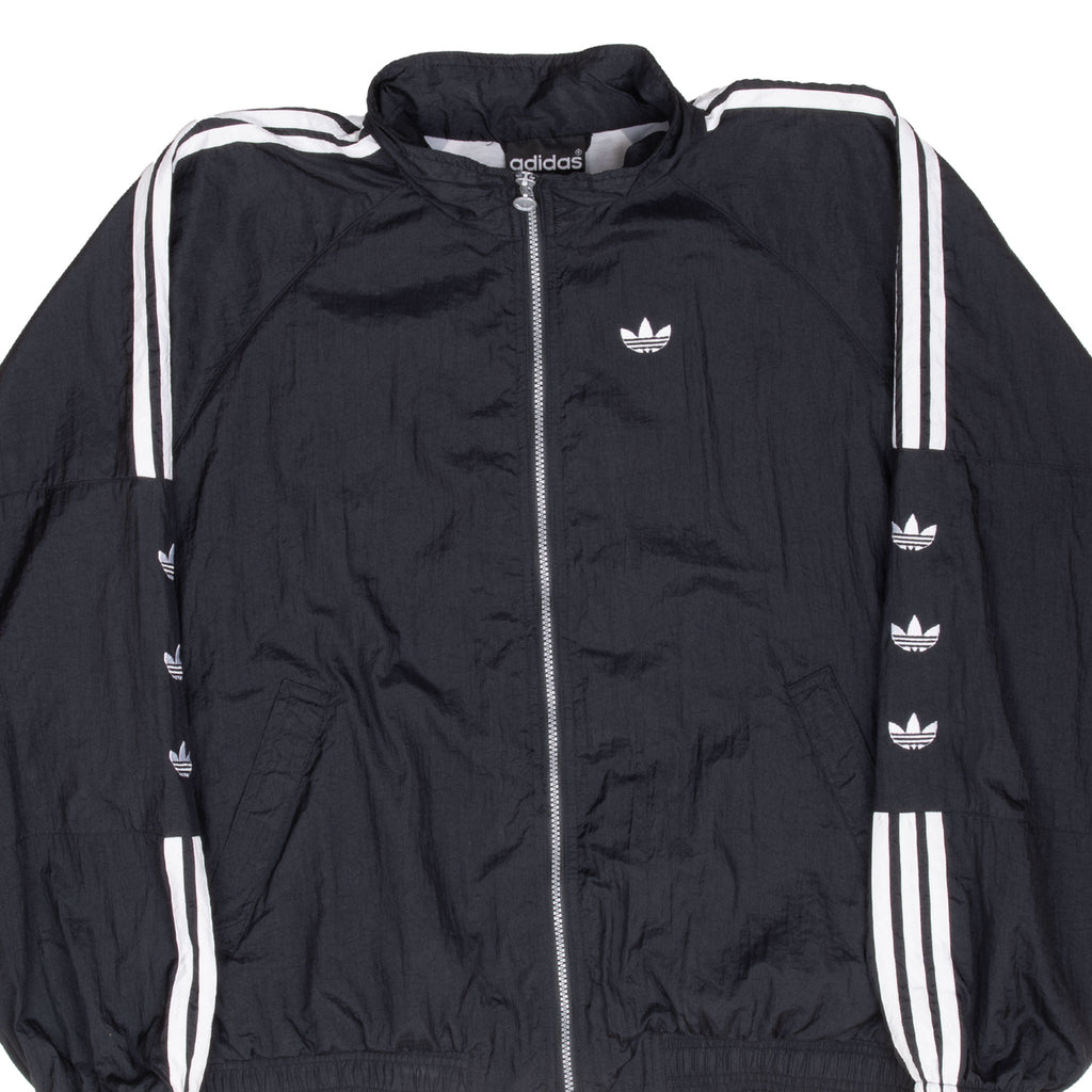 Vintage Adidas Black 3 Stripes Windbreaker Jacket 1990S Size XL