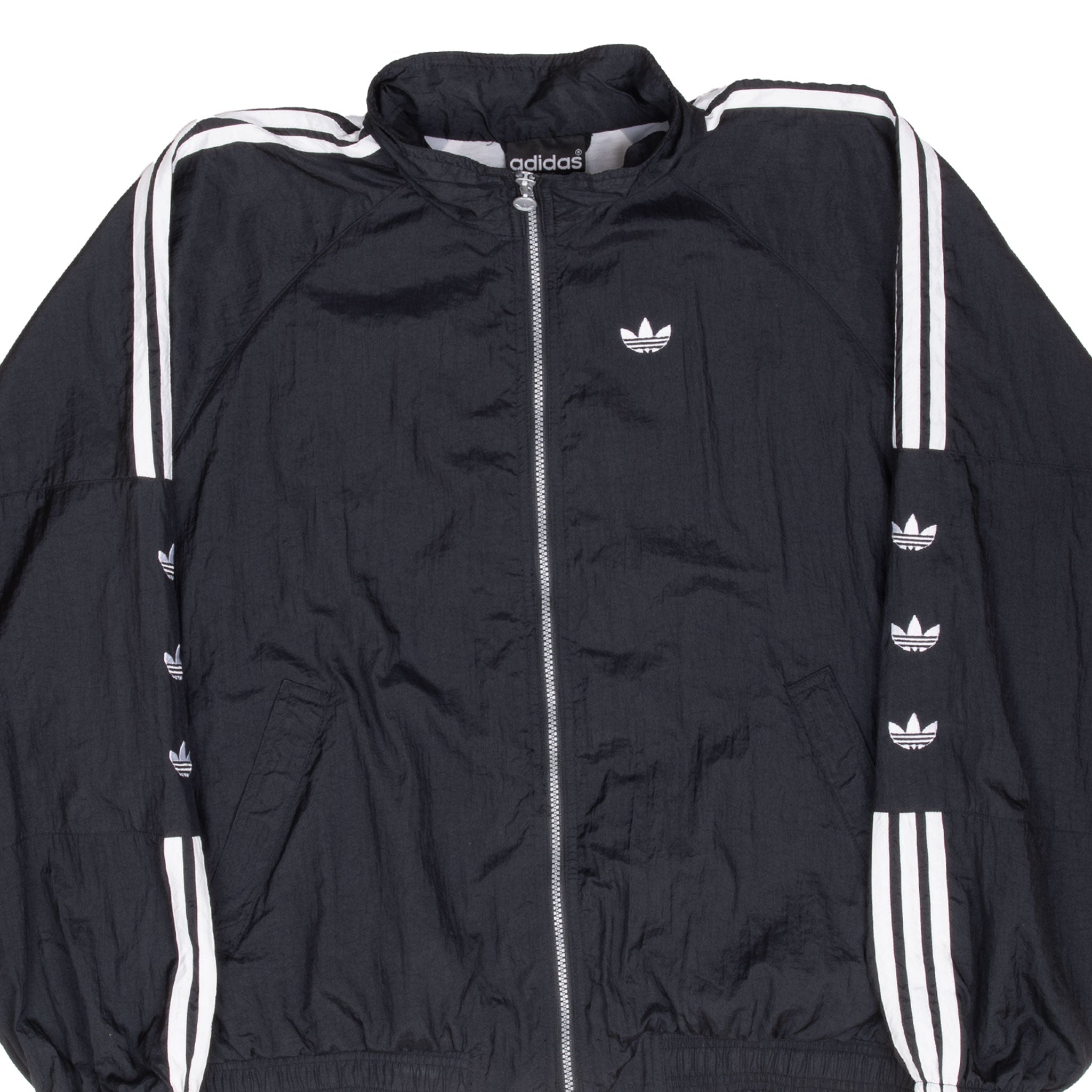 Vintage Adidas Black 3 Stripes Windbreaker Jacket 1990S Size XL