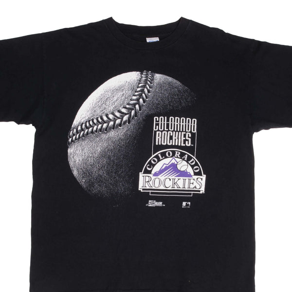 Vintage Black MLB Colorado Rockies Salem Tee Shirt 1992 Size XL Made In USA With Single Stitch Sleeves