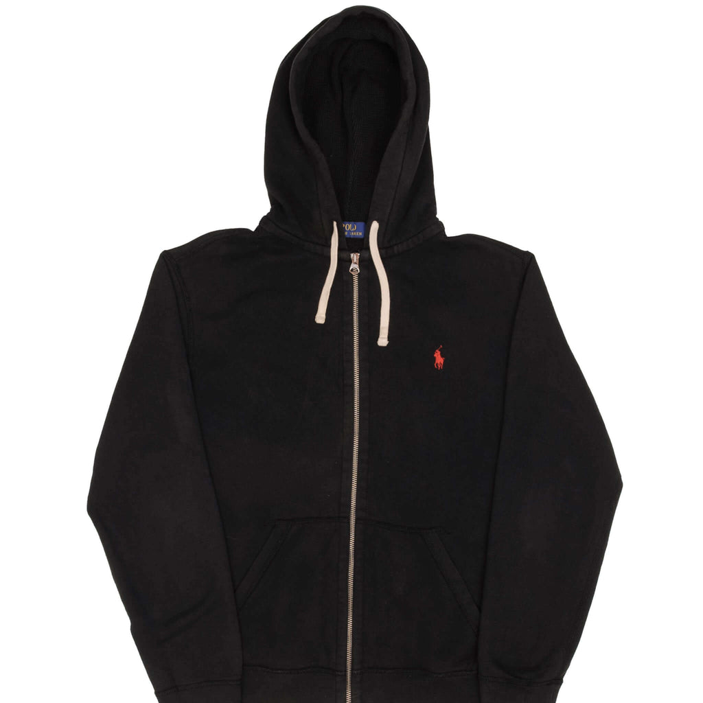 Vintage Ralph Lauren Full Zip Classic Black Hoodie Sweatshirt Size Medium