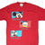 Front of red Disney T-shirt with Mickey, Donald Duck and Goofy character graphic