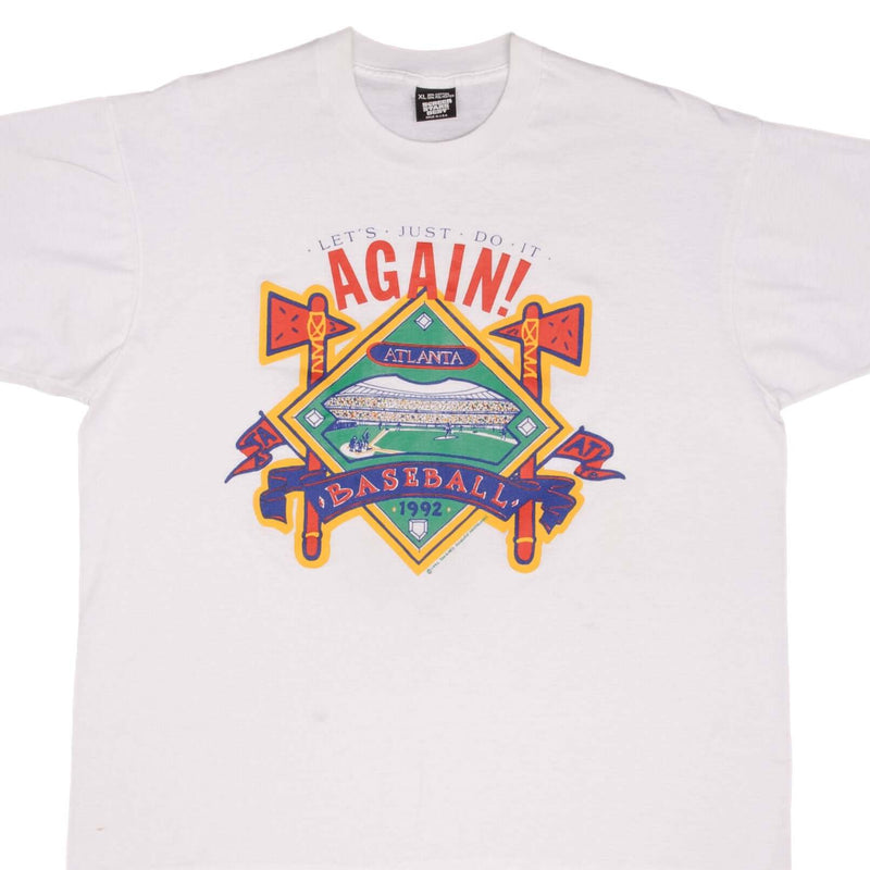 Vintage MLB Atlanta Braves Let's Do It Again 1992 Tee Shirt Size XL Made In USA With Single Stitch Sleeves