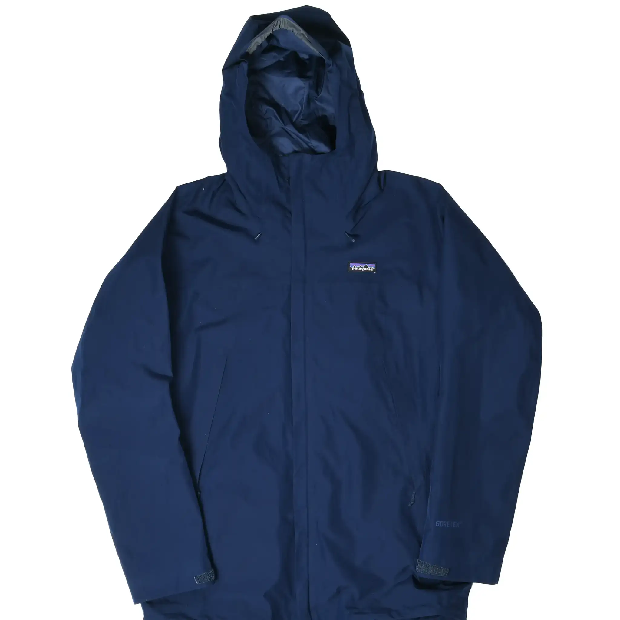 Front of Patagonia Departer hooded jacket in navy blue