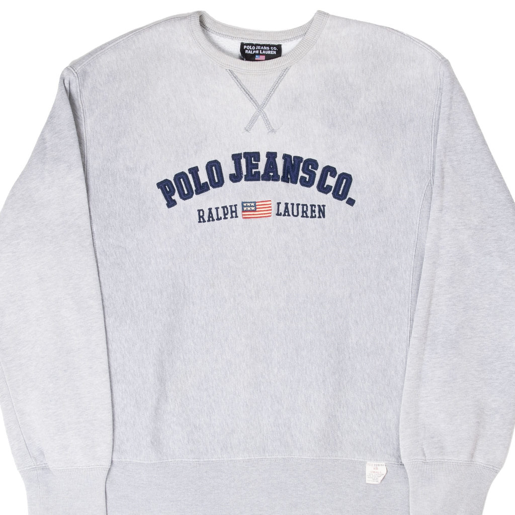 VINTAGE RALPH LAUREN POLO JEANS 1990S GREY CREWNECK SWEATSHIRT SMALL