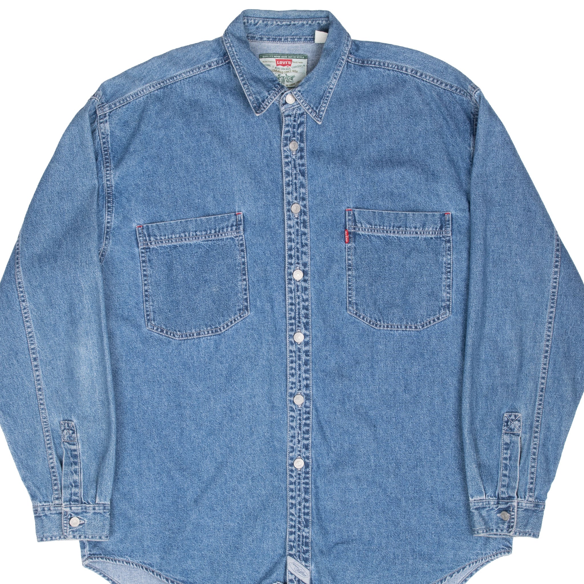Vintage Levis Denim Blue Pocket Shirt 1990S Size Large