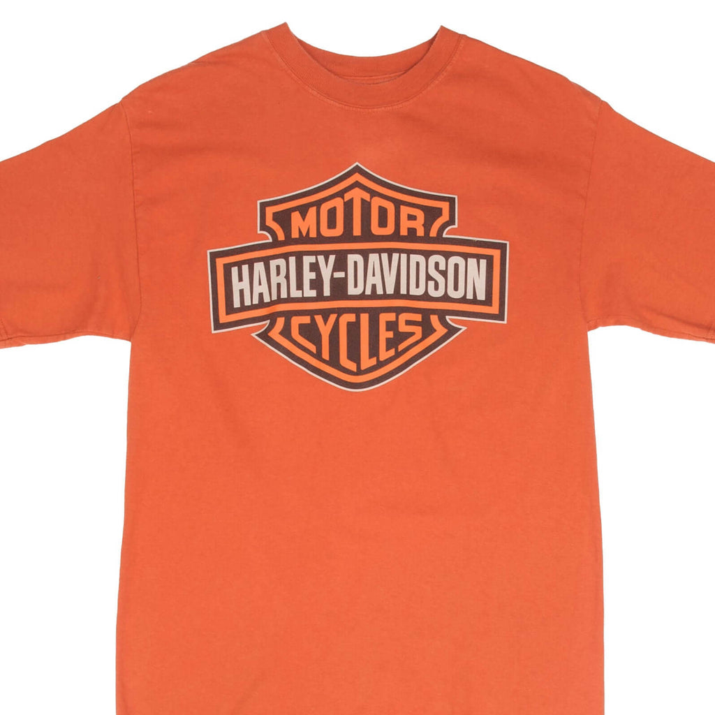 Vintage Harley Davidson Bryan Moore Oklahoma Orange Tee Shirt 2001 Size Medium Made In USA