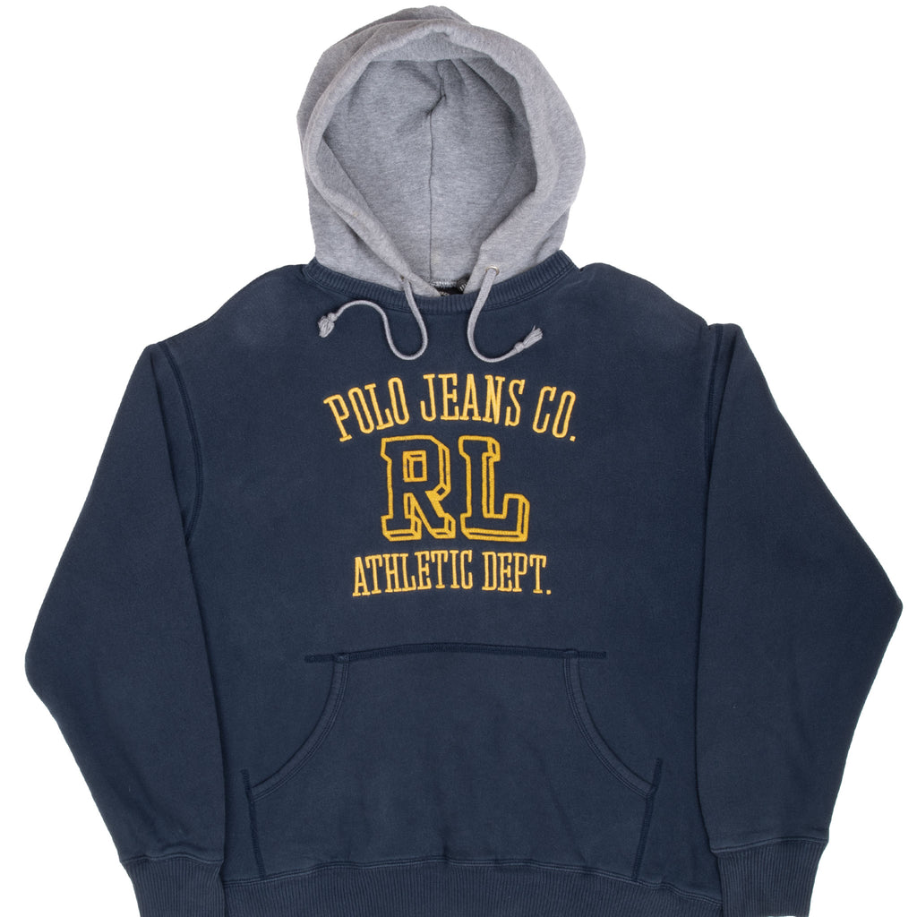 Vintage Ralph Lauren Polo Jeans Embroidered Blue Hoodie Sweatshirt 1990S Size Large