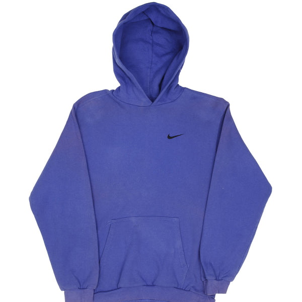 Vintage Nike Classic Swoosh Blue Hoodie Sweatshirt 1990S Size Medium Made In USA