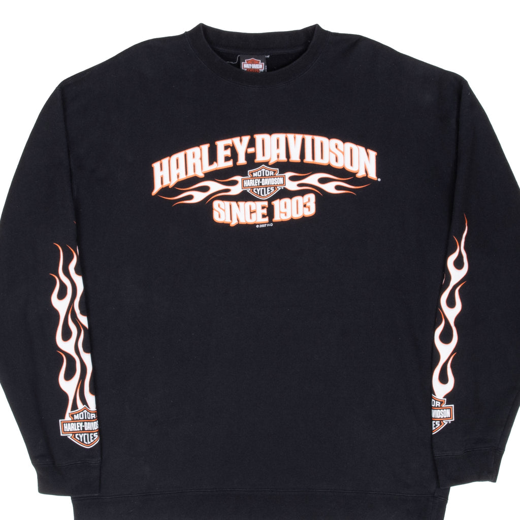 Vintage Harley Davidson Chicago Flames Black Crewneck Sweatshirt 2007 Size XL