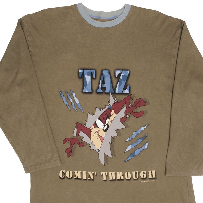 Vintage Warner Bros Looney Tunes Taz Mark And Spencer Half Sleeve Tee Shirt 1999 Size XL 