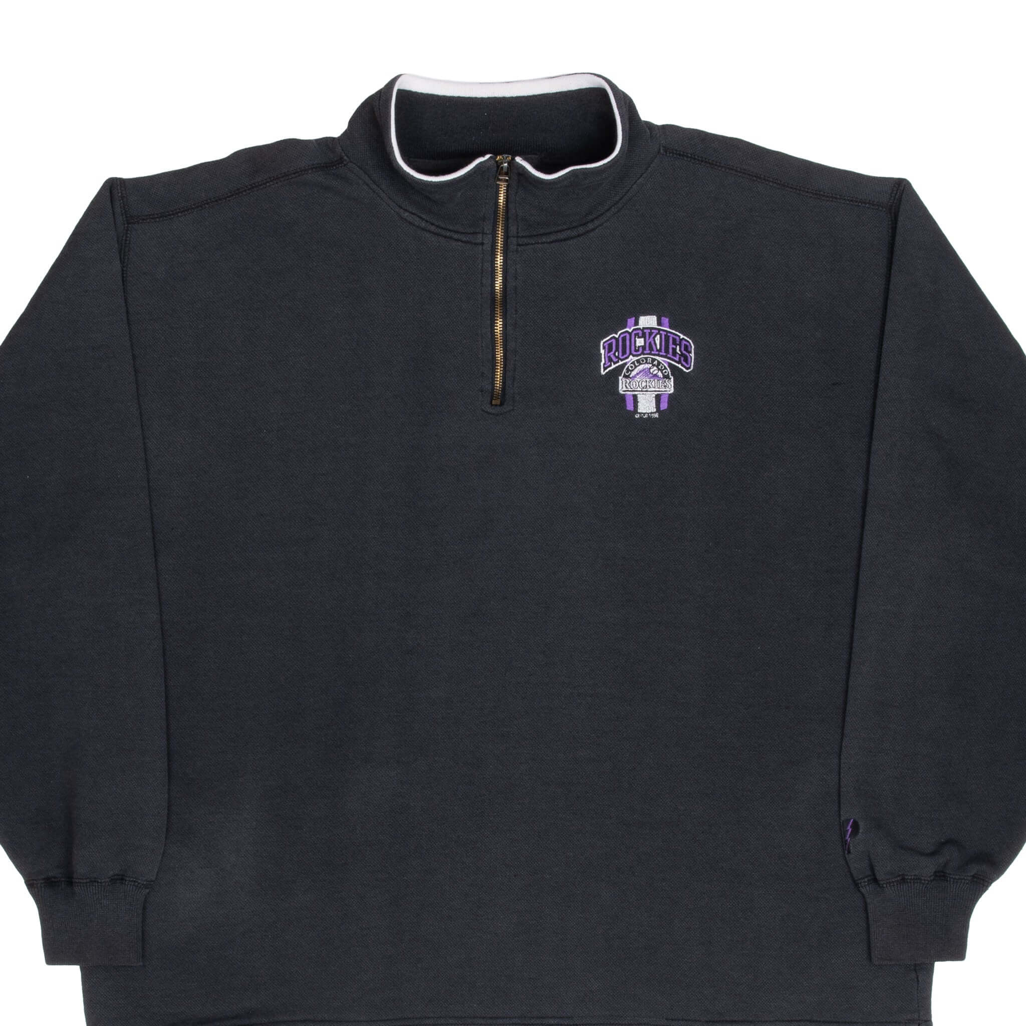 Vintage Mlb Colorado Rockies Black Quarter Zip Sweatshirt 1998 Large