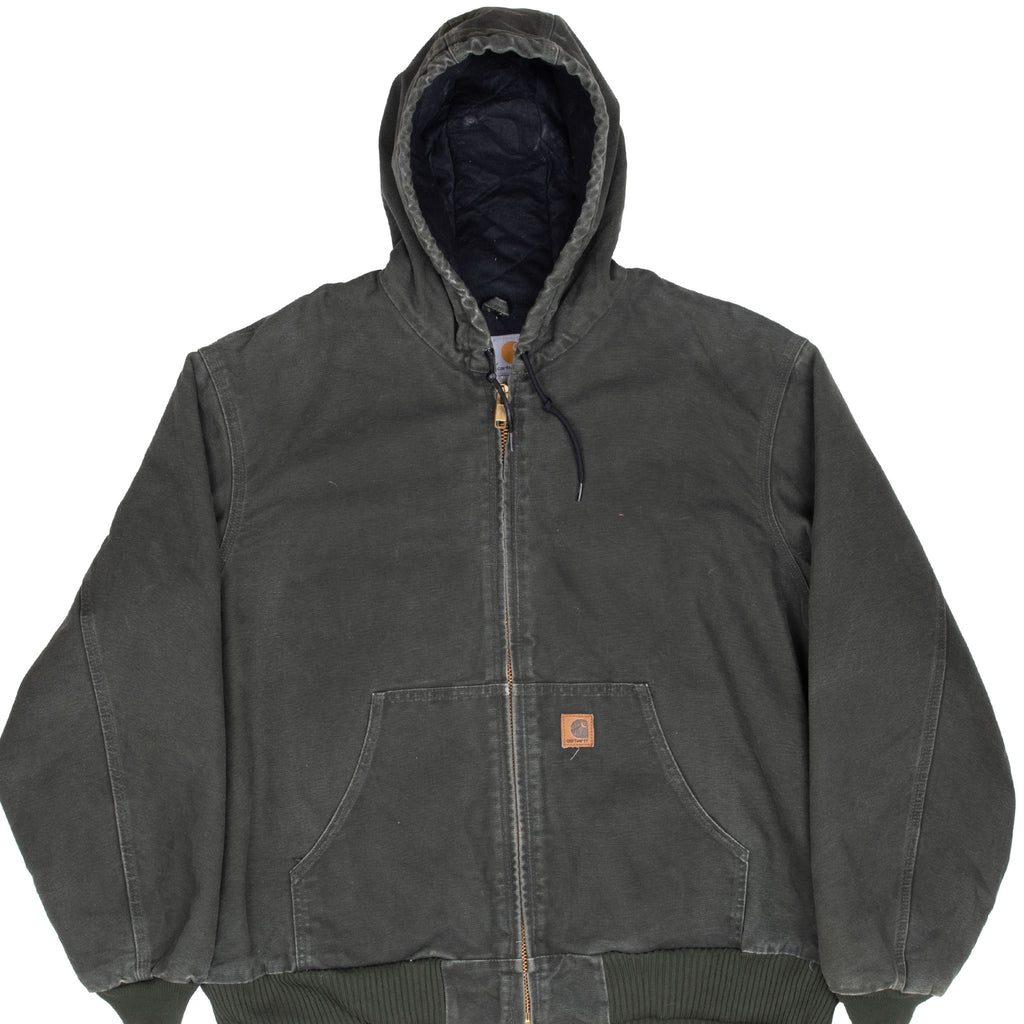 Vintage Carhartt Green Active Hooded Jacket J130Mos 1990S Size XL