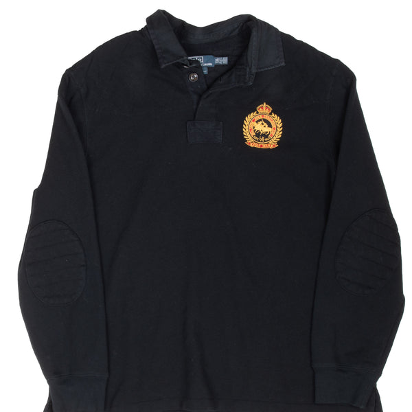 Vintage Polo Ralph Lauren Black Rugby Polo Shirt Stripe 1990S Size 2XL