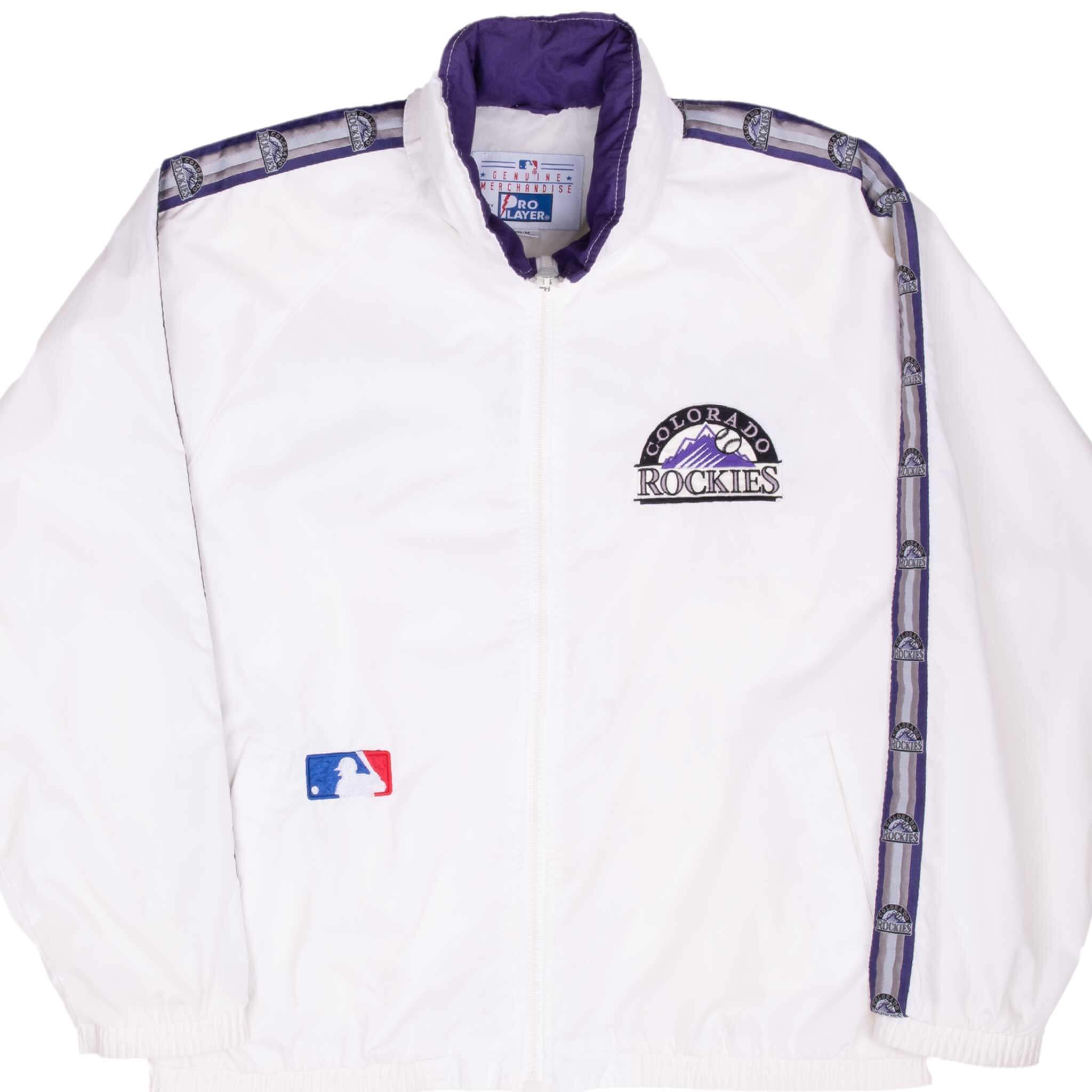 Vintage Mlb Colorado Rockies White Windbreaker Jacket 1990S Size Medium