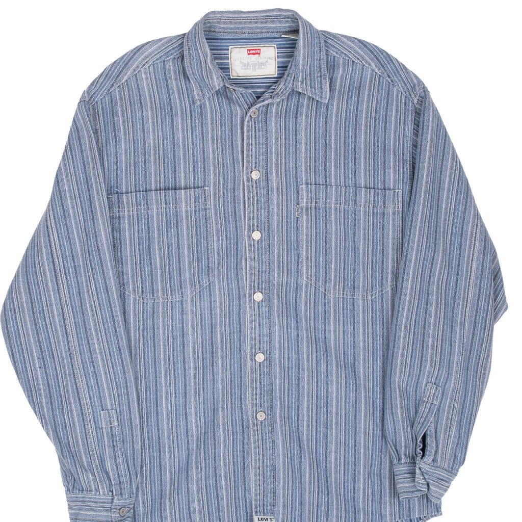 Vintage Levis Blue Striped Pocket Shirt 1990S Size Medium