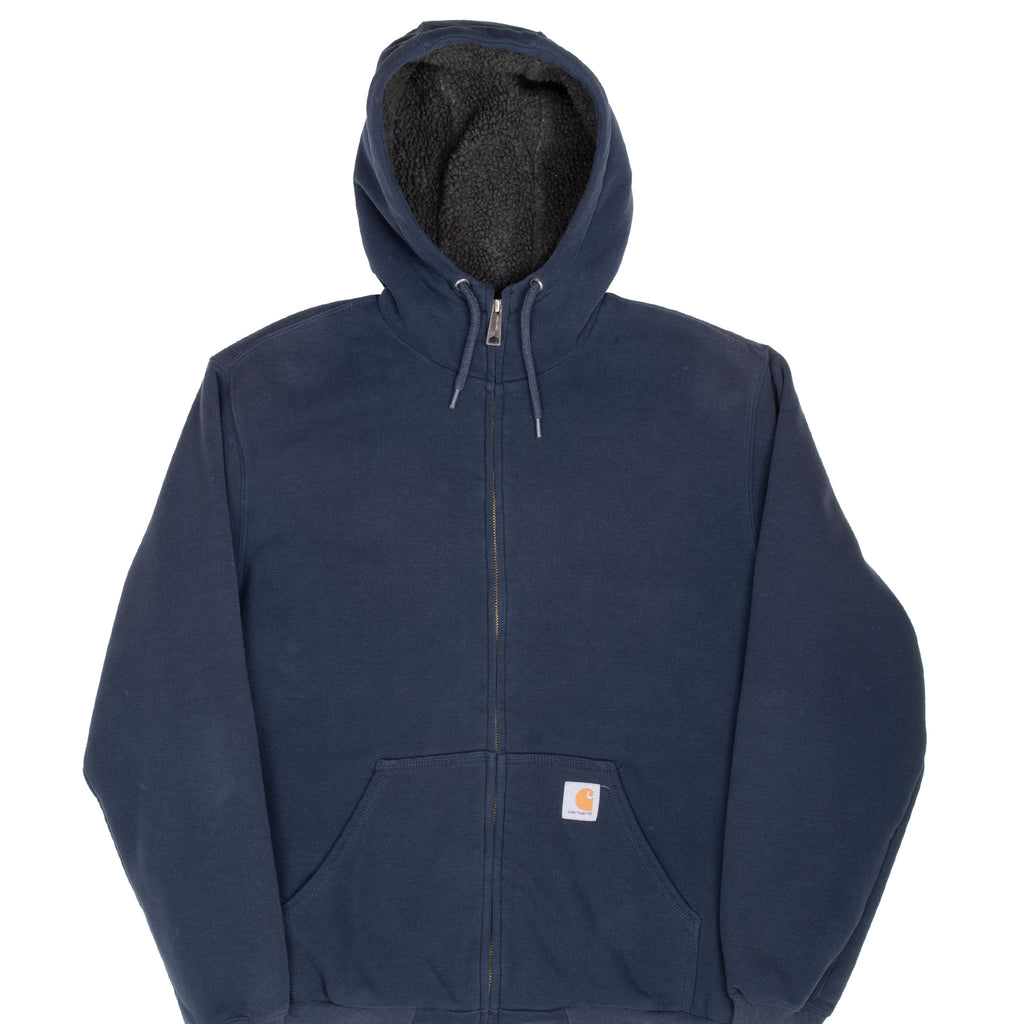 Vintage Carhartt Full Zip Navy Sherpa Lined Hoodie Sweatshirt 2000S Size Medium