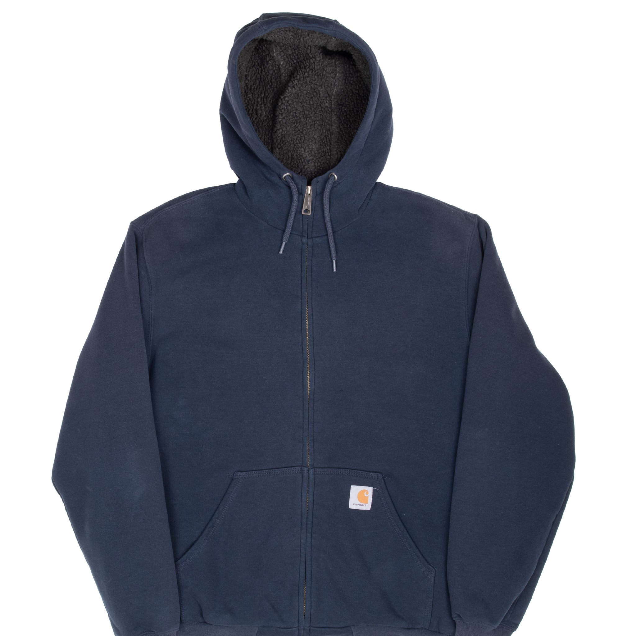 VINTAGE CARHARTT FULL ZIP NAVY SHERPA LINED HOODIE SWEATSHIRT 2000S MEDIUM