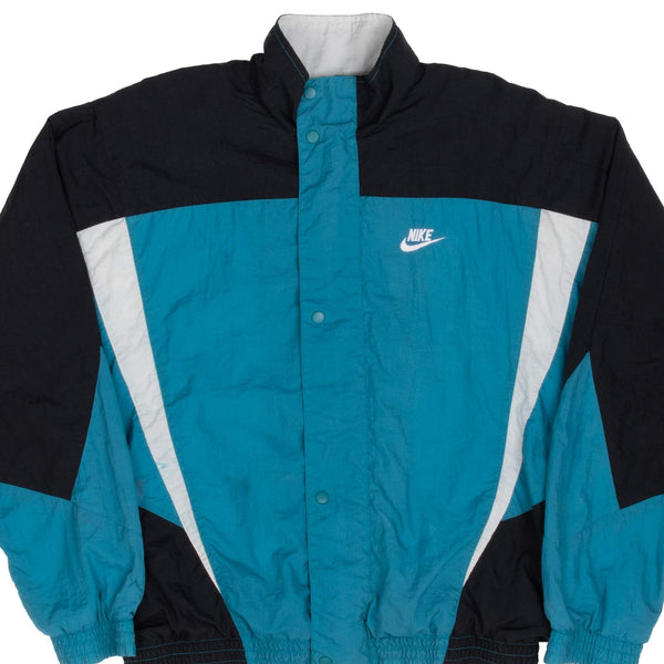 Vintage Nike Classic Swoosh Black and Cyan Windbreaker Jacket 1980S Size Large