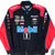 Front of black and red Tony Stewart Mobil 1 NASCAR jacket with embroidered sponsor logos