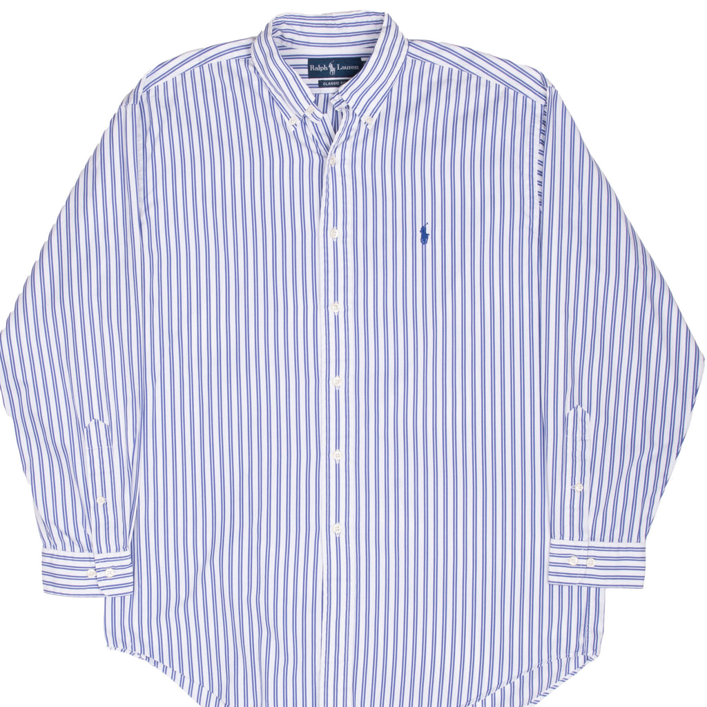 Vintage Ralph Lauren Blue Striped Shirt 1990S Size Medium 16 X 32 - 33