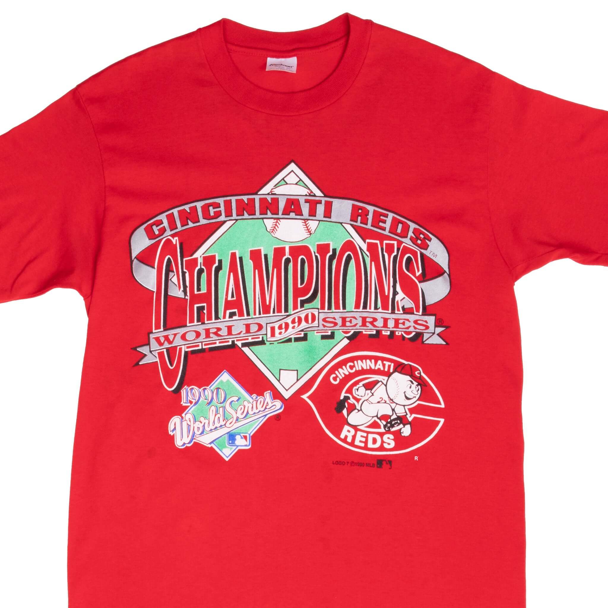 Vintage MLB Cincinnati Reds World Series Champions Tee Shirt 1990 Size Medium Made In USA With Single Stitch Sleeves