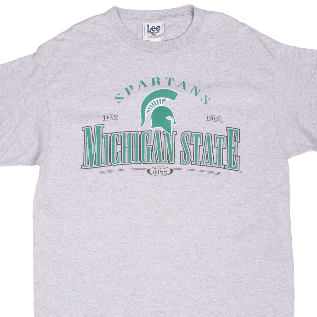 Vintage Ncaa Michigan State Spartans Grey Tee Shirt 1990S Size XL