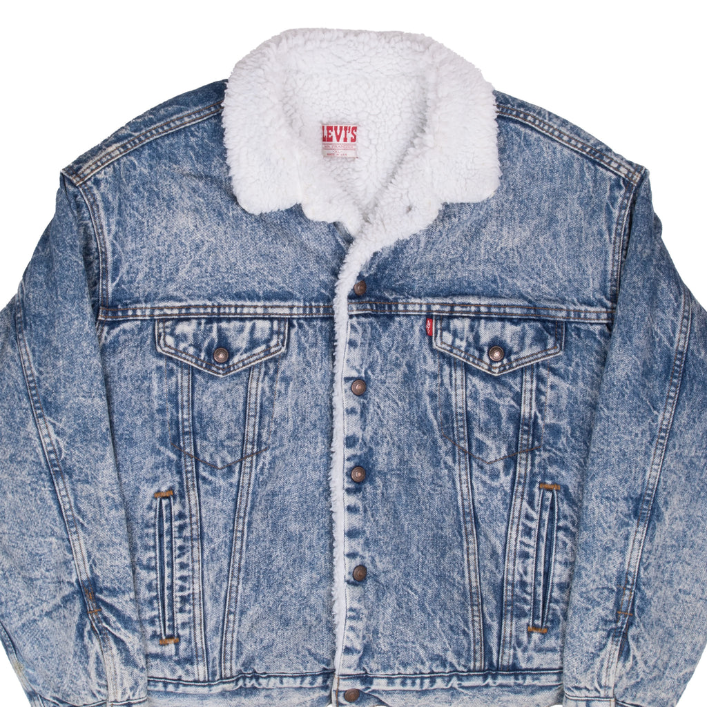 Vintage Levis Sherpa Trucker Blue Denim Jacket 1980S Size XL Made In Usa