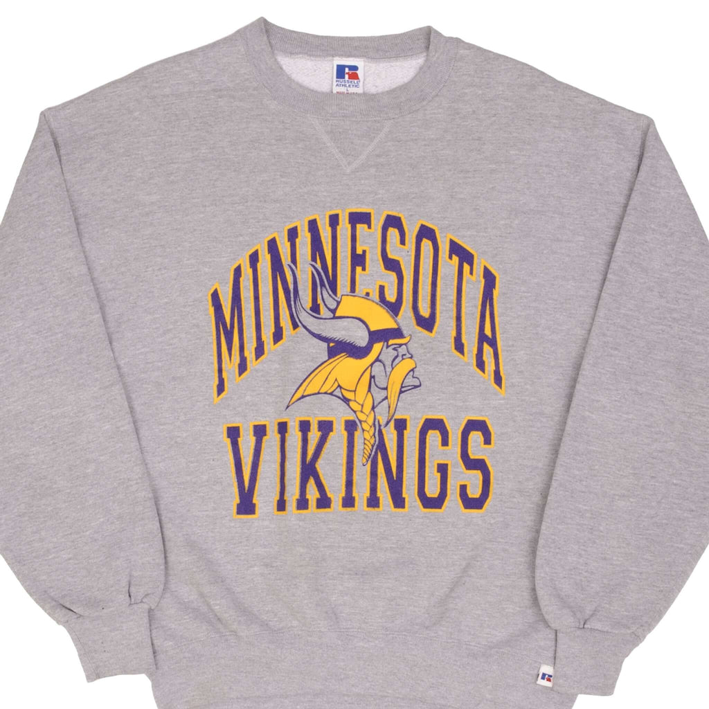 Vintage Nfl Minnesota Vikings Grey Russel Sweatshirt 1990S Size XL Made In USA