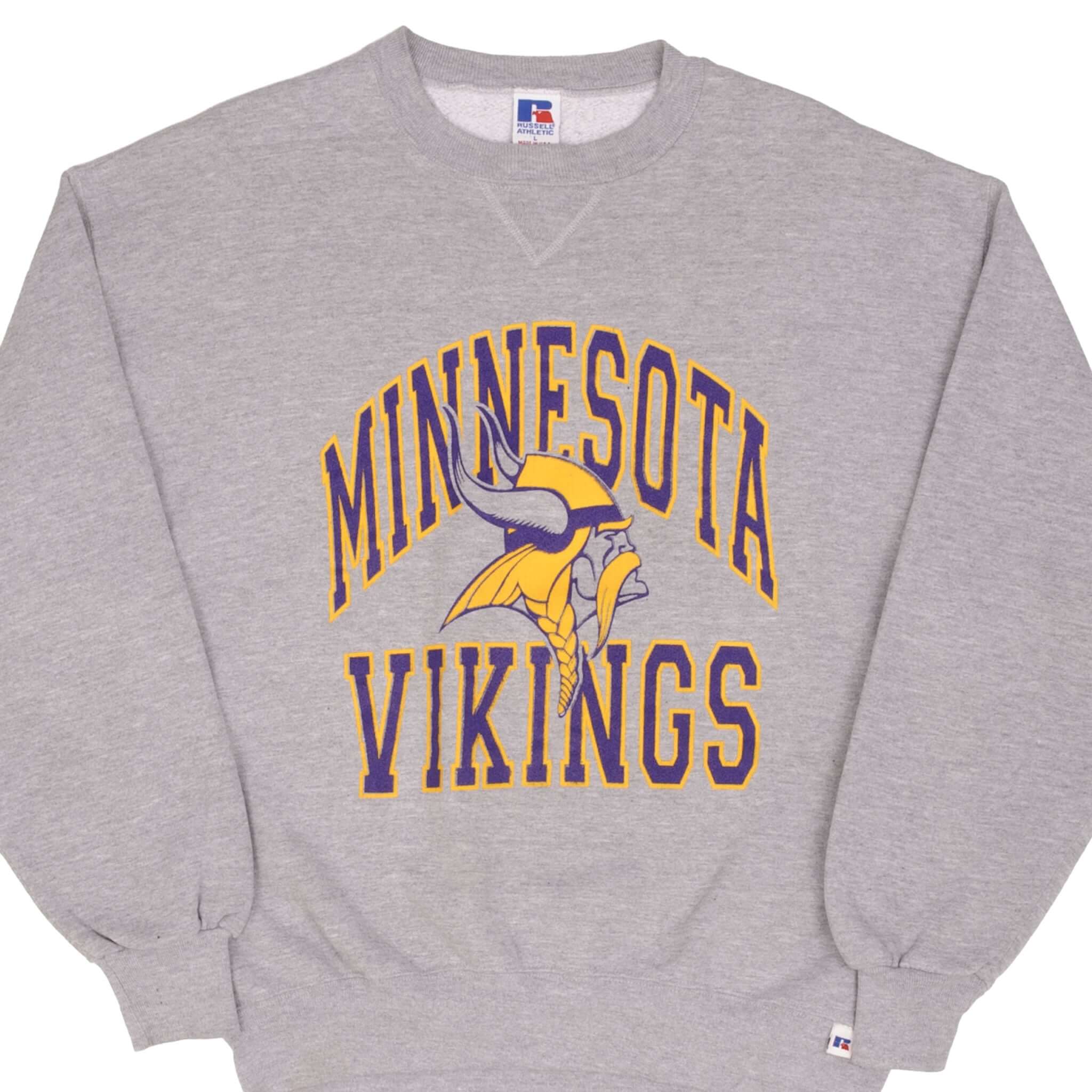 Vintage Nfl Minnesota Vikings Grey Russel Sweatshirt 1990S Size XL Made In USA