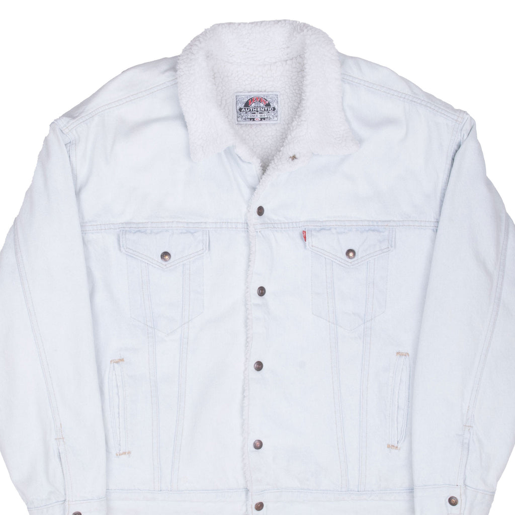 Vintage Levis Sherpa Trucker Blue very very Light Wash Denim Jacket 1980S Size XL Made In Usa
