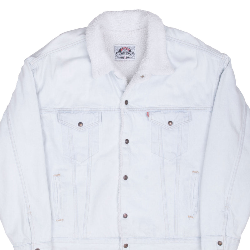 Vintage Levis Sherpa Trucker Blue very very Light Wash Denim Jacket 1980S Size XL Made In Usa
