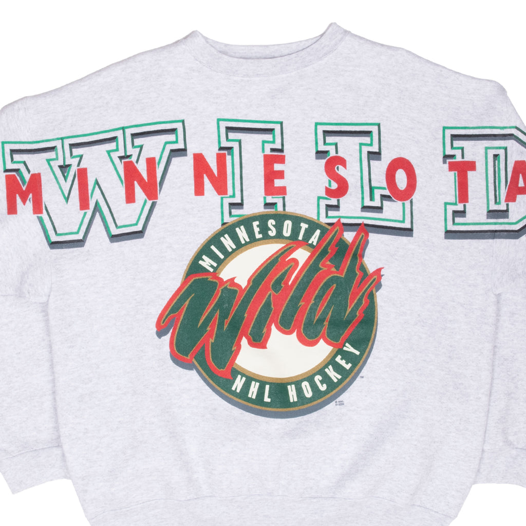 Vintage Nhl Minnesota Wild All Over Print Sweatshirt 1990S Size XL Made In Usa