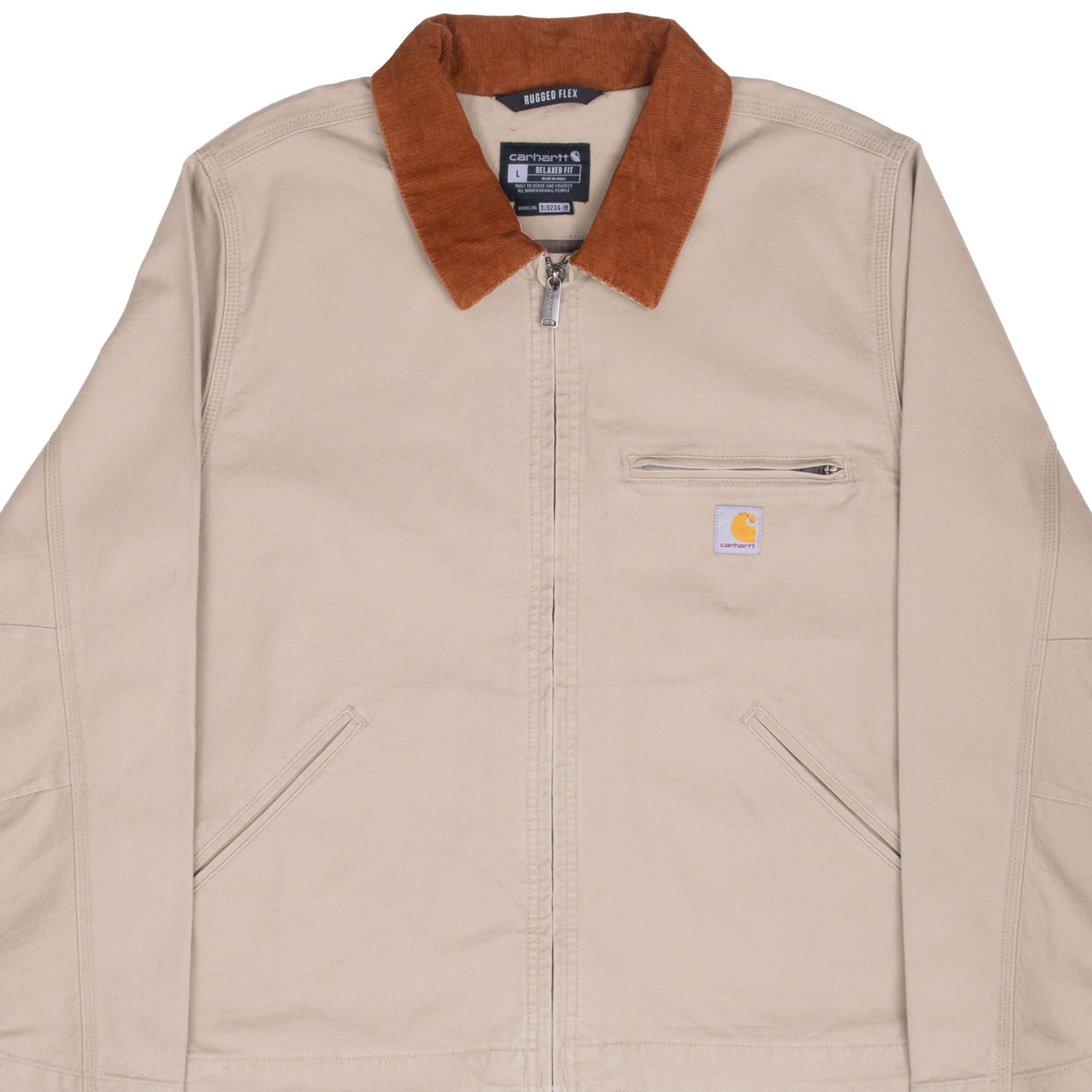 Vintage Carhartt Detroit Style Tan Jacket Corduroy Collar 106234 B73 Size Large