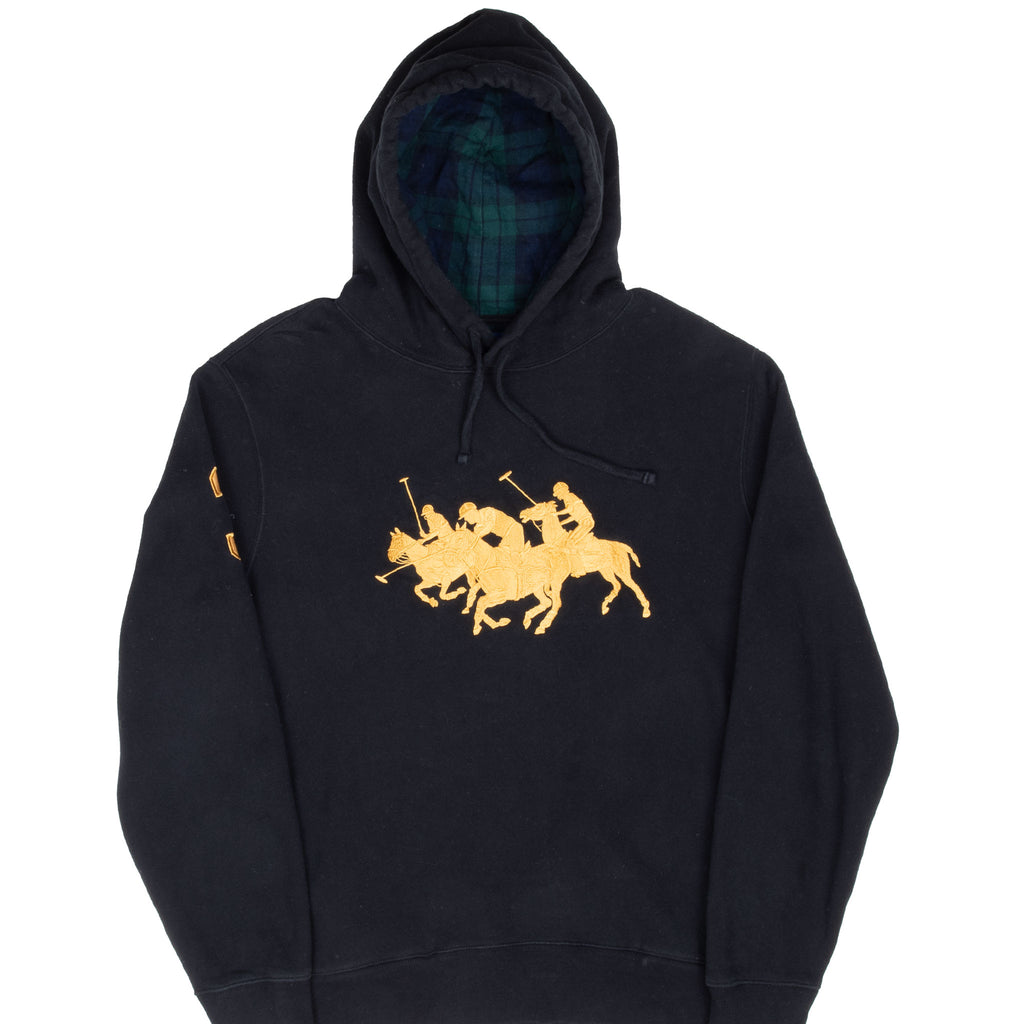 Vintage Ralph Lauren Black Polo Embroidered Hoodie Sweatshirt Size Medium