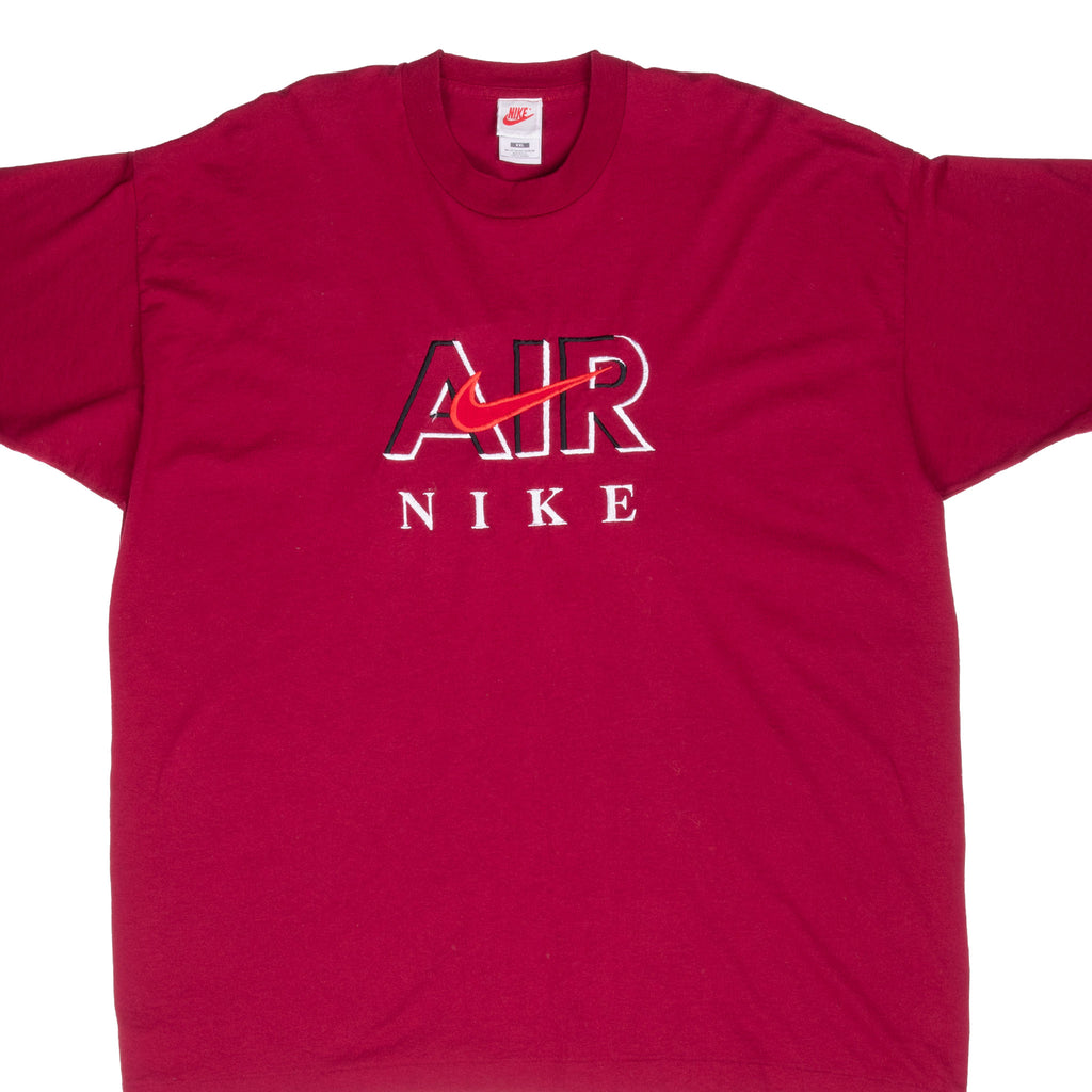 Vintage Nike Air Spellout Burgundy Tee Shirt Late 1980S Size 2XL Made In Usa With Single Stitch Sleeves