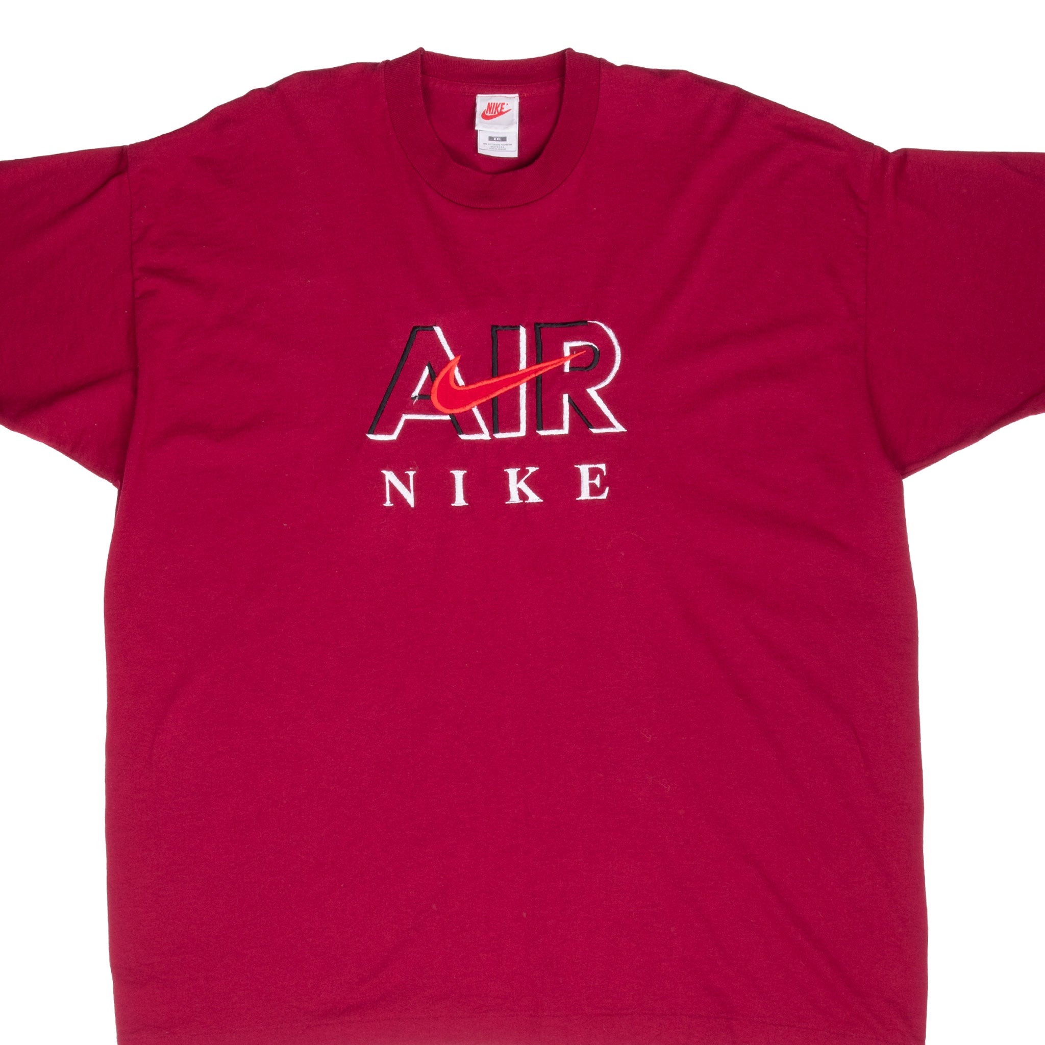 Vintage Nike Air Spellout Burgundy Tee Shirt Late 1980S Size 2XL Made In Usa With Single Stitch Sleeves