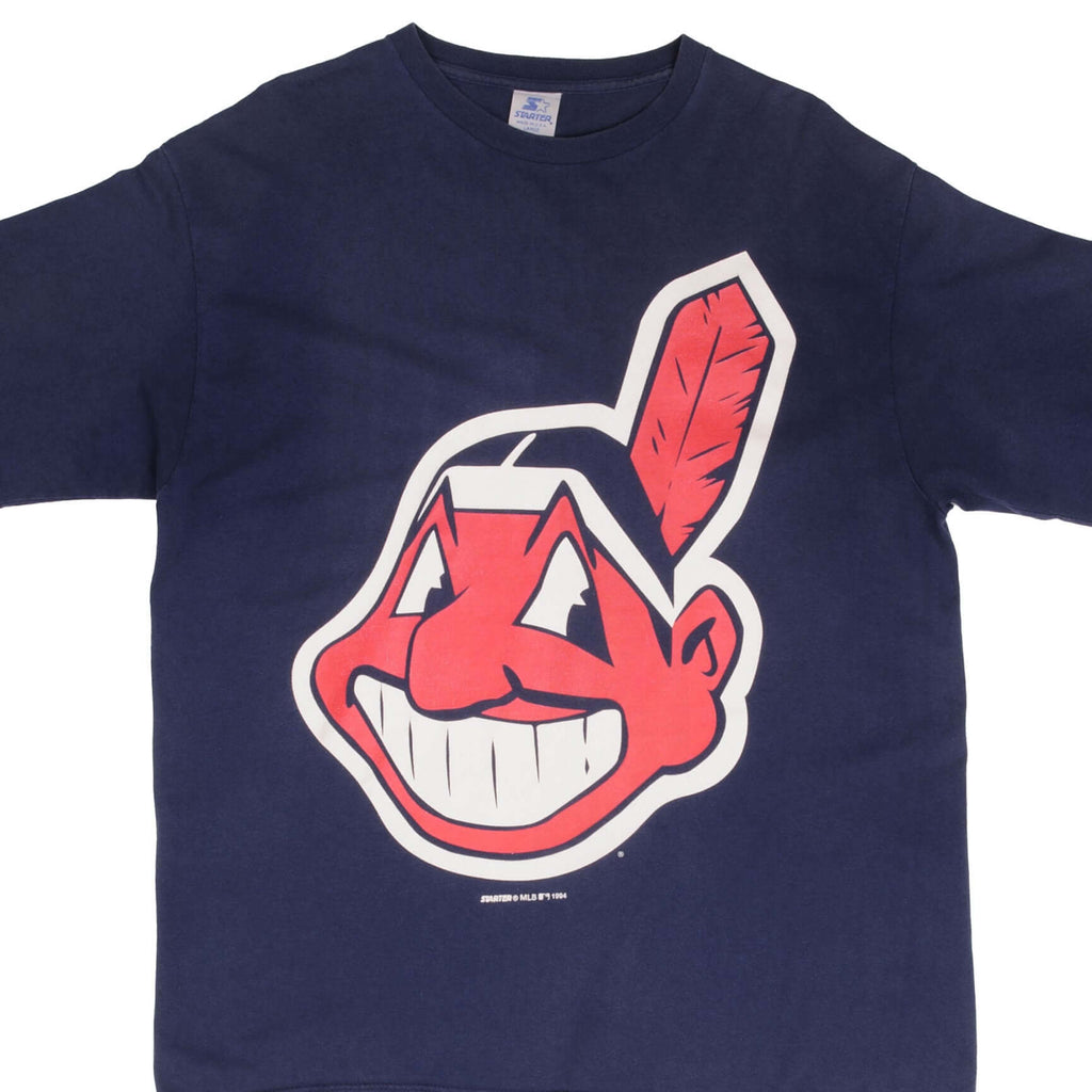 Vintage MLB Cleveland Indians 1994 Starter Tee Shirt Size Large Made In USA With Single Stitch Sleeves