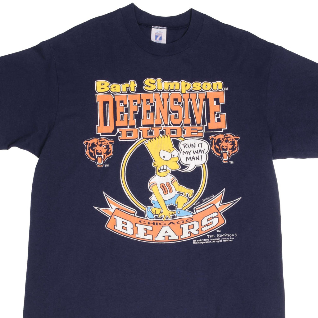 Vintage NFL Chicago Bears Bart Simpson 1990 Tee Shirt Size Xl Made In USA With Single Stitch Sleeves