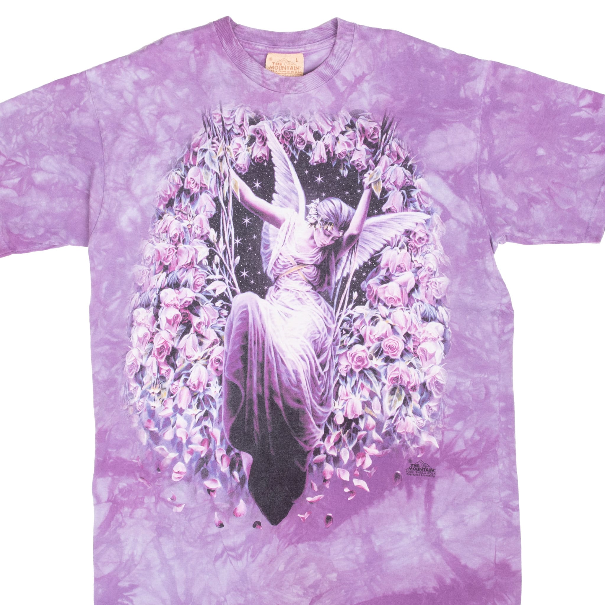 VINTAGE TIE-DYE THE MOUNTAIN FAIRY ANGEL PURPLE TEE SHIRT 2001 SIZE LARGE