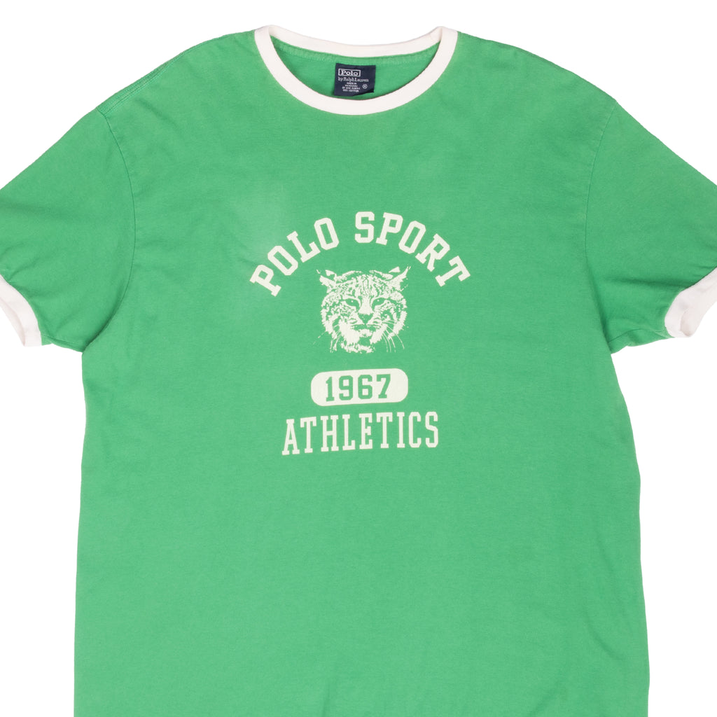 Vintage Ralph Lauren Polo Sport Athletics Green Ringer Tee Shirt 1990S Size Medium