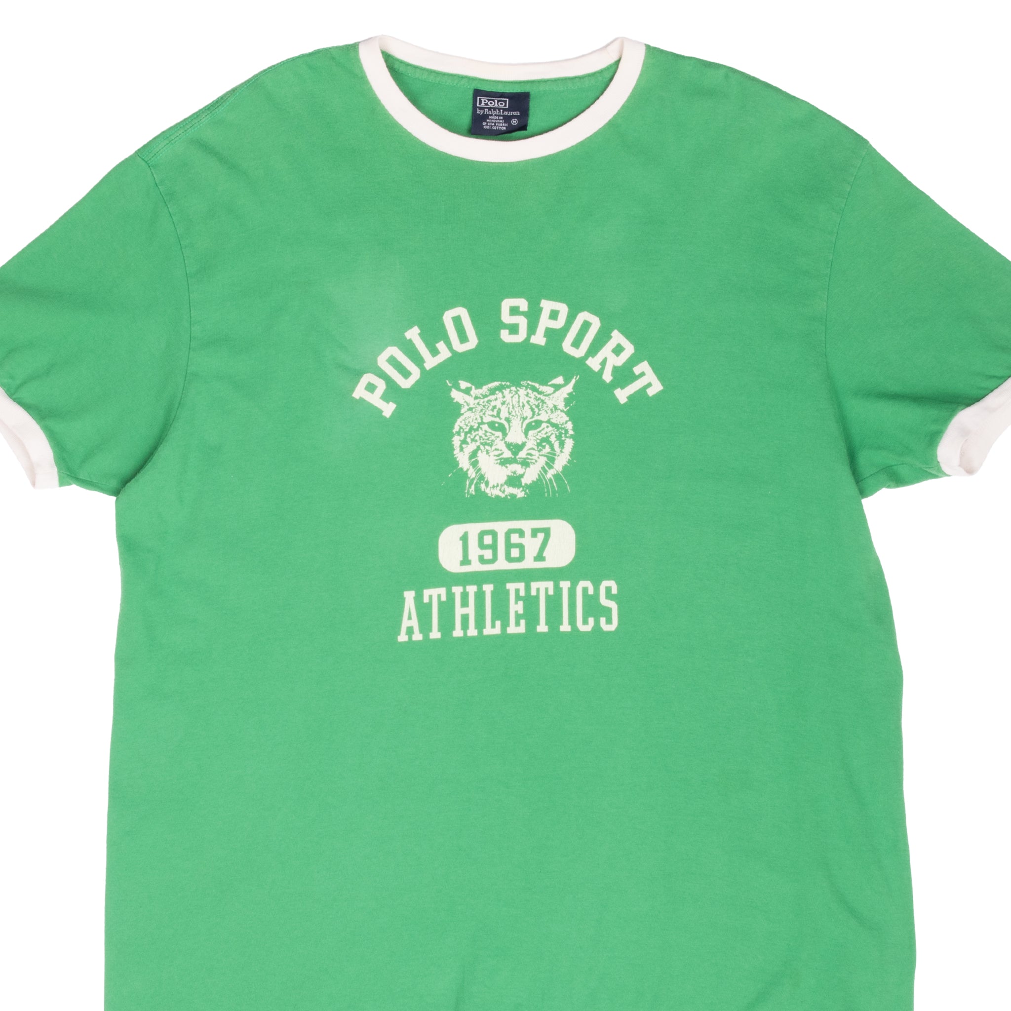 Vintage Ralph Lauren Polo Sport Athletics Green Ringer Tee Shirt 1990S Size Medium