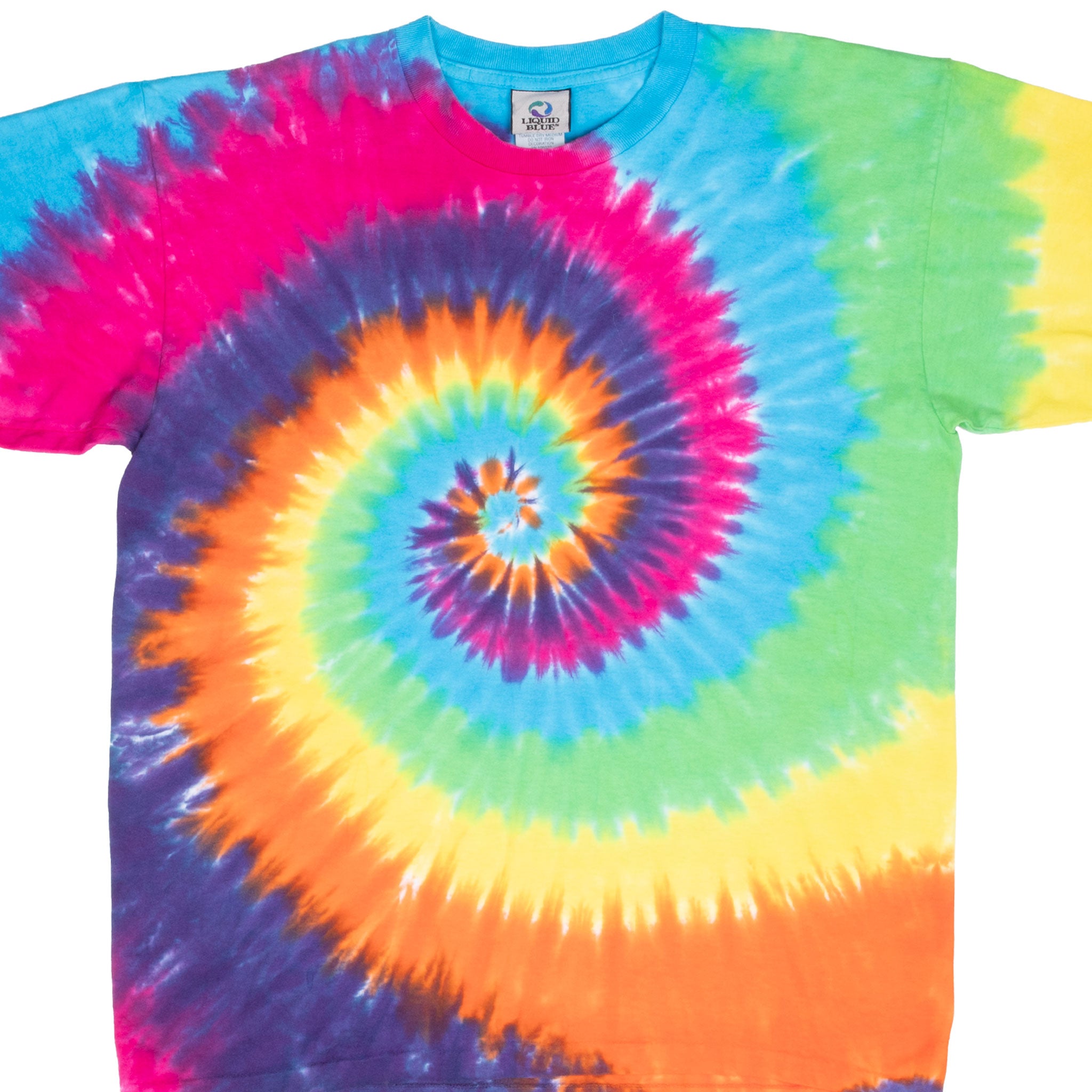 Vintage Rainbow Spiral Swirl Tie Dye Liquid Blue 1990S Tee Shirt Size Large Made In Usa With Single Stitch Sleeves