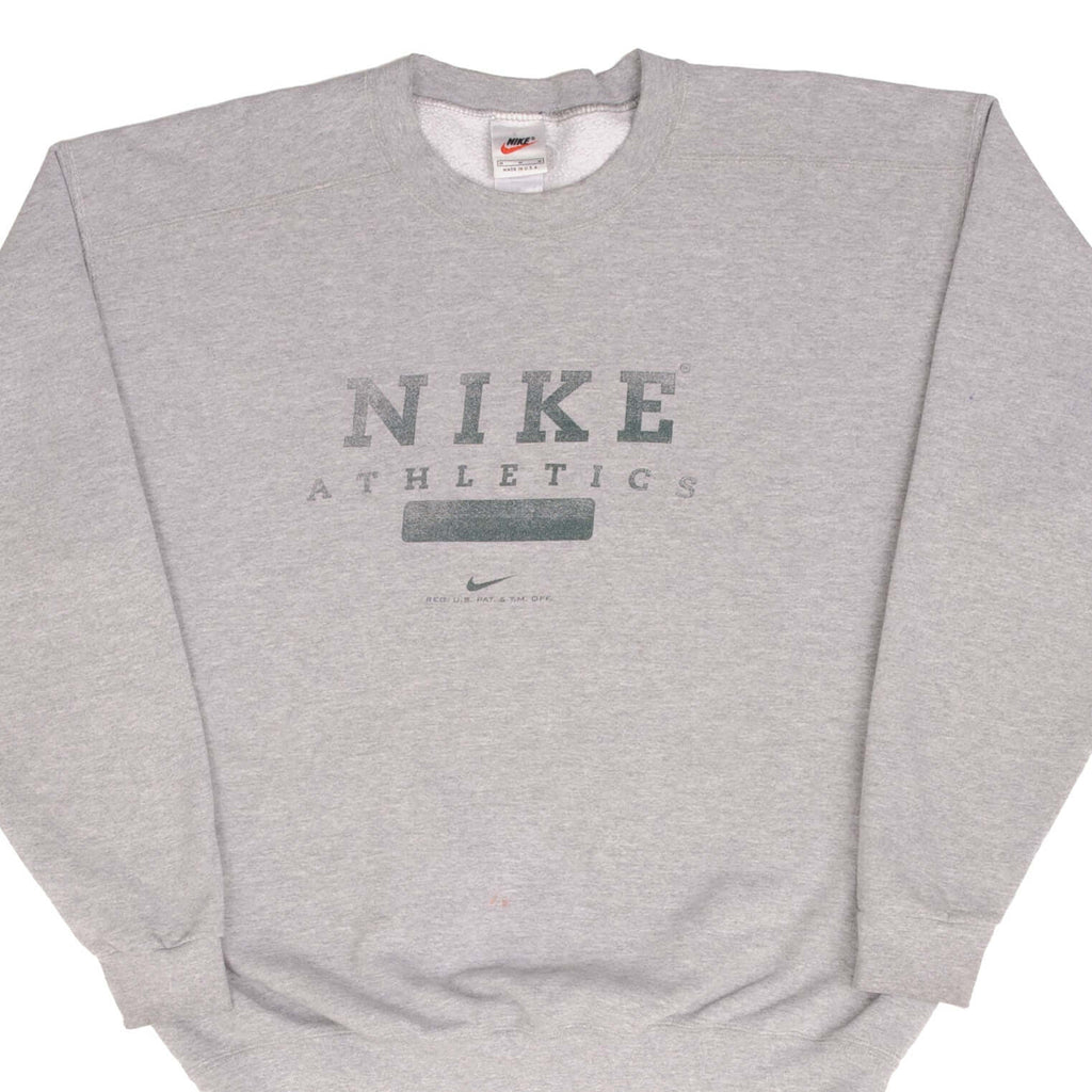 VINTAGE NIKE ATHLETICS SPELLOUT GREY SWEATSHIRT 1990S MEDIUM