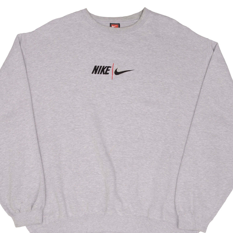 Vintage Nike Spellout Swoosh Gray Crewneck Sweatshirt 1990S Size 2XL