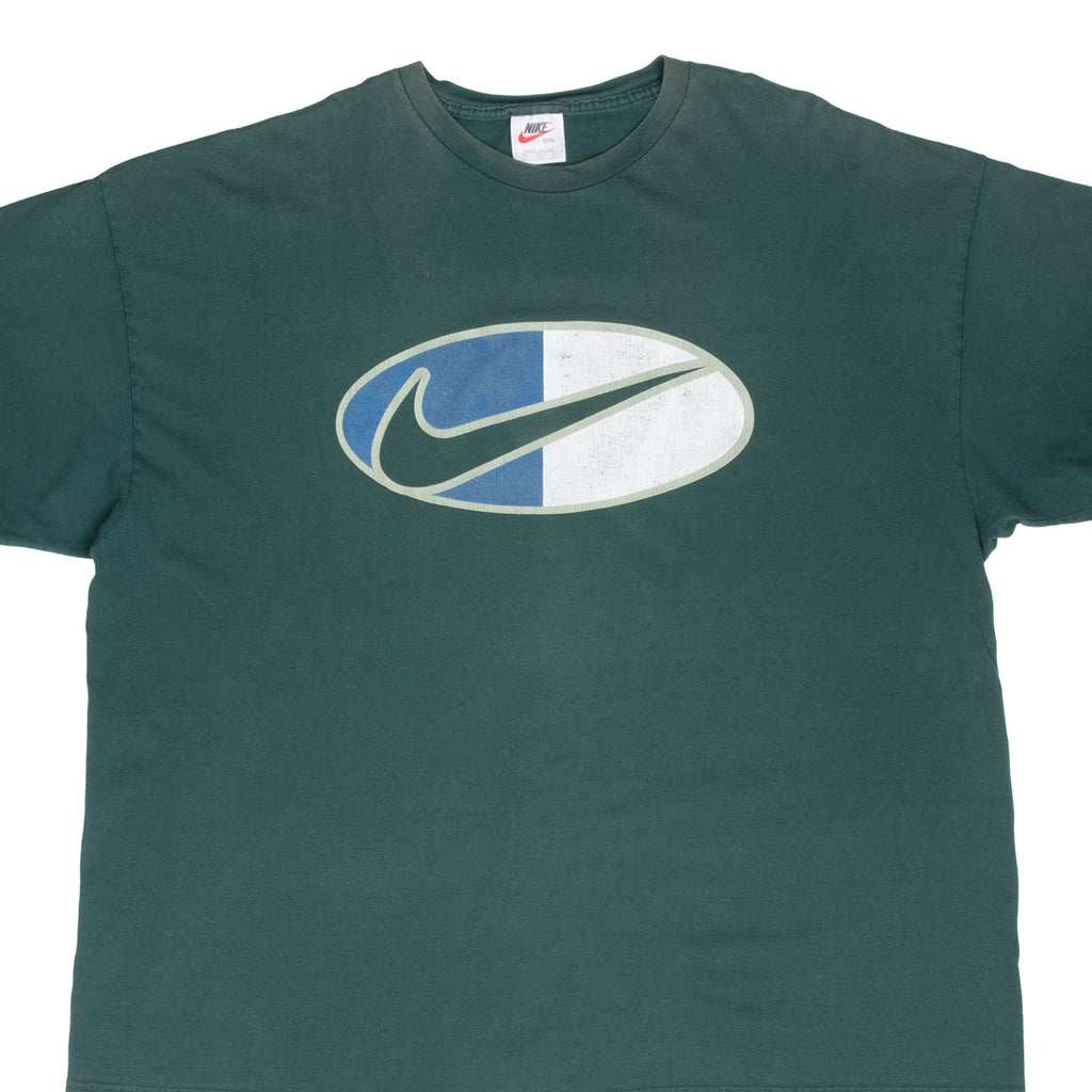 VINTAGE NIKE BIG SWOOSH GREEN TEE SHIRT 1990S 3XL MADE IN USA