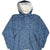 Front of Nike blue patterned hooded pullover jacket with white hood lining and zippered pockets