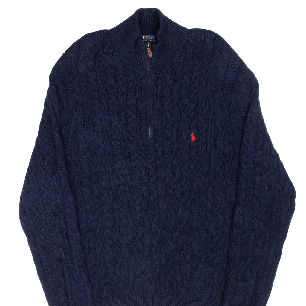 Vintage Polo Ralph Lauren Navy Blue Knit Quarter 1/4 Zip Sweater Size 2XL
