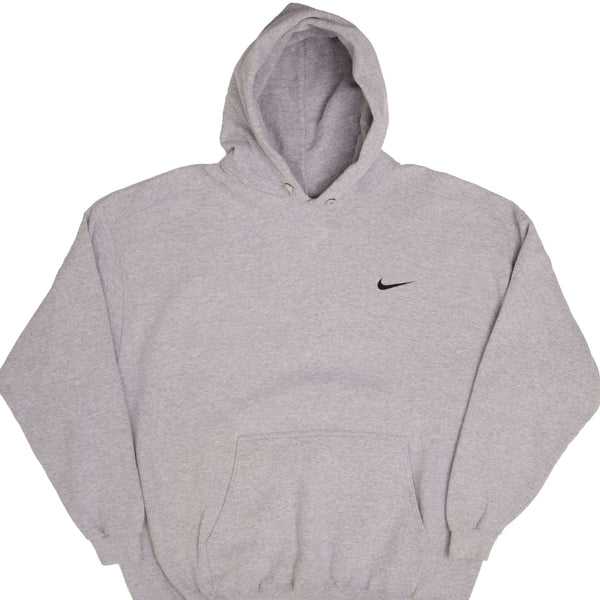 Vintage Nike Classic Swoosh Gray Hoodie Sweatshirt 1990S Size XL Made In USA