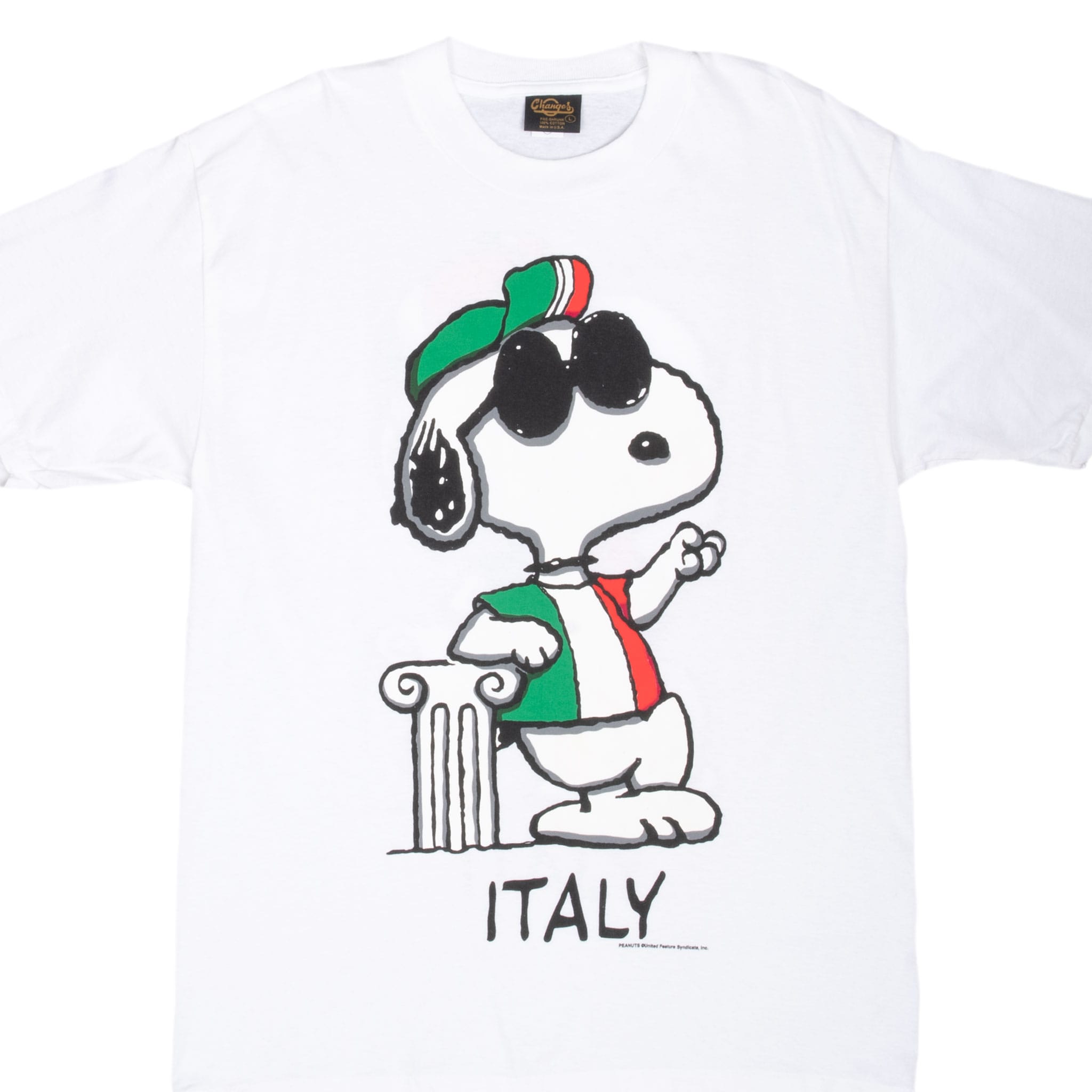 Vintage Peanuts Snoopy Italy Tee Shirt Size Large 1990S Made In Usa With Single Stitch Sleeves
